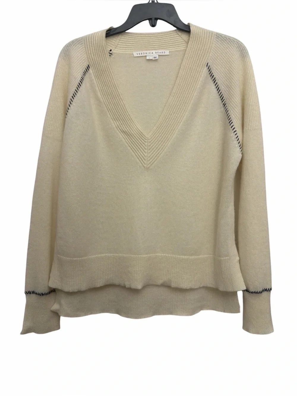 Veronica Beard Preta V Neck Sweater Size Medium Cashmere Relaxed Fit Ivory